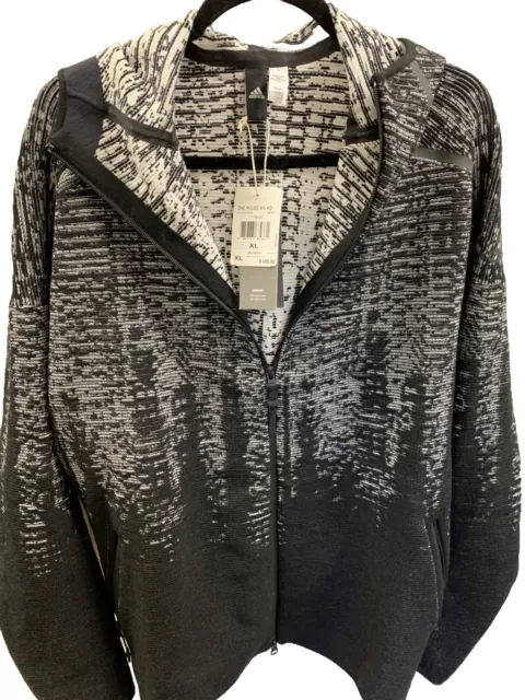 Adidas NWT $200 Men’s ZNE Pulse Knit Hoodie Zip Up Jacket  Black  White Size XL
