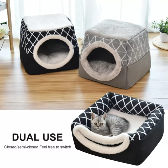 Pet Cat Calming Bed Cuddle Soft Warm Plush Cave Igloo Sleeping Nest Tent House