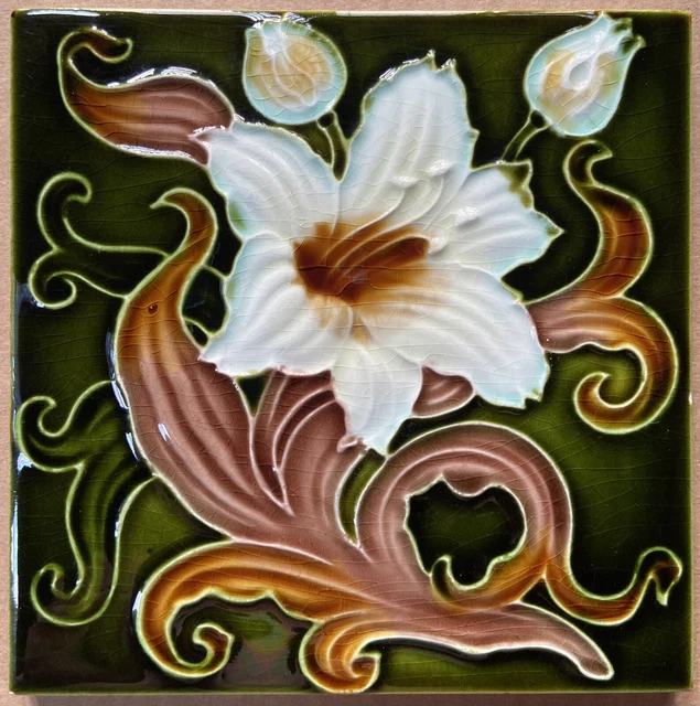 England - Antique Art Nouveau Majolica Tile C1900