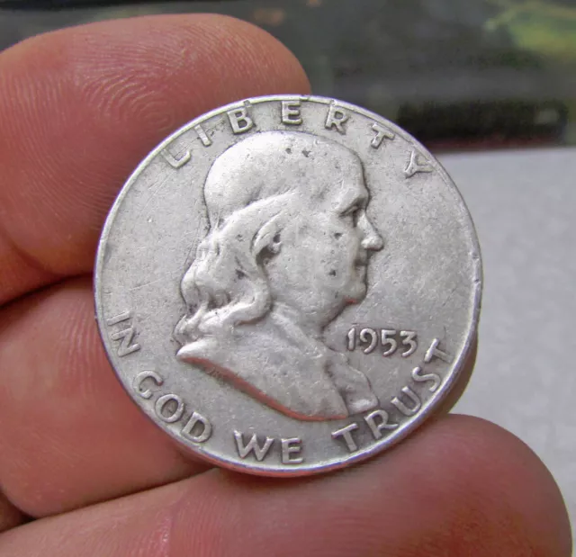 vintage 1953 D Ben Franklin silver half dollar 50 cent coin, nice condition