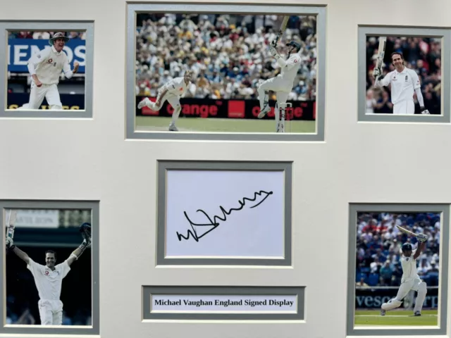 England Cricket Michael Vaughan Signed 16" X 12" Double Mounted Display 2