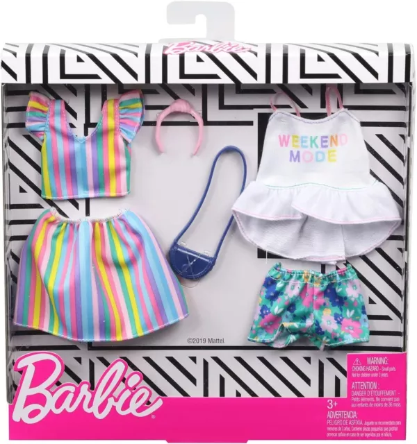 Mattel - Barbie Fashion Pack - HJT33 - Ensemble 2 tenues de vêtements pour  poupée - robe rose à pois blancs et motif cerise, robe vichy bleue et  blanche avec des fleurs jaunes - Accessoire poupée - Achat & prix