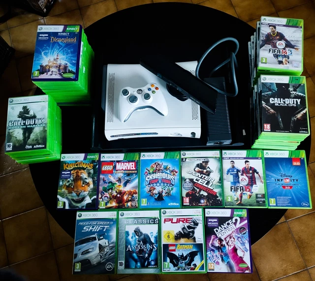 Pack Xbox 360 Blanche (Fat) – 10 Jeux Au Choix + Kinect + Manette, Occasion
