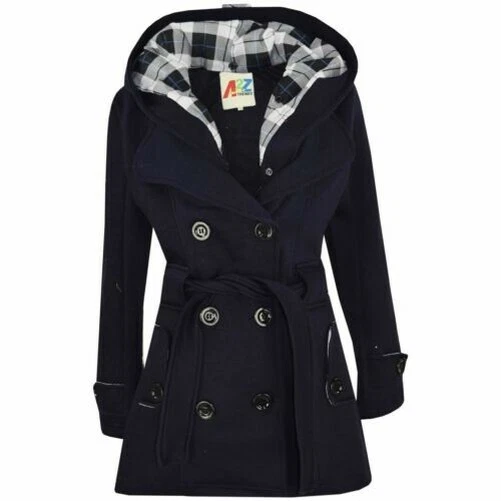Bambine Soprabiti con Cappuccio Trincea Cappotti Risvolti Navy Parka Giacche
