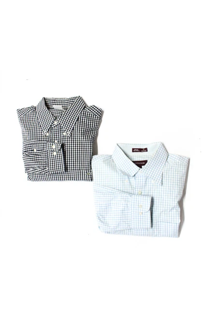 Nordstrom Lacoste Mens Cotton Check Print Shirts Blue White Size LL 44 Lot 2 Nordstrom Lacoste Mens Cotton Check Print Shirts Blue White Size LL 44 Lot 2