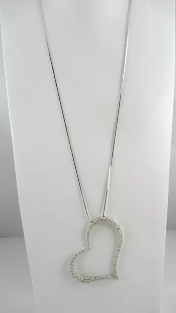 Signed Nadri Silver Tone and White Rhinestone Heart Pendant Necklace 26" Signed Nadri Silver Tone and White Rhinestone Heart Pendant Necklace 26"
