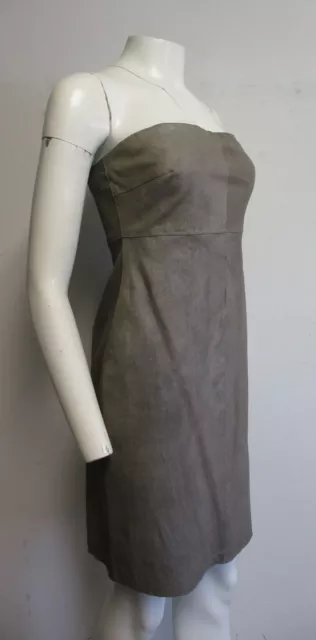 Nwt Elie Tahari 'Josie' 100% Leather Silver Strapless Sheath Dress Sz 6 2