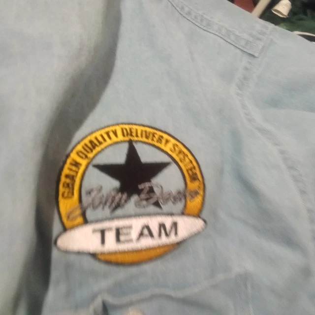 John Deere Grain Delivery System Team Denim Shirt Big Patch Button-Up sz XL