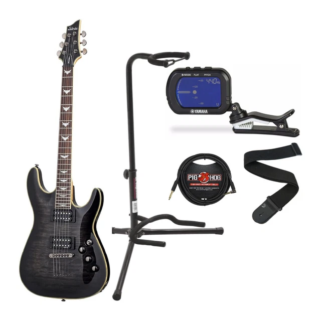 Schecter Omen Extreme 6 String Electric Guitar See Thru Black Bundle
