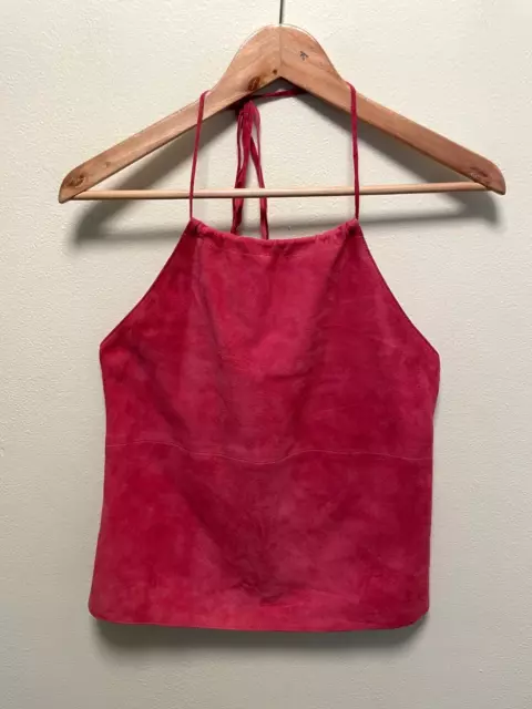 Vintage Banana Republic Womens Tank Top Small Pink Suede Leather Cropped Boho