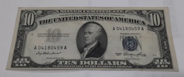 Series 1953 $10 Silver Certificate - Very Fine + Condition