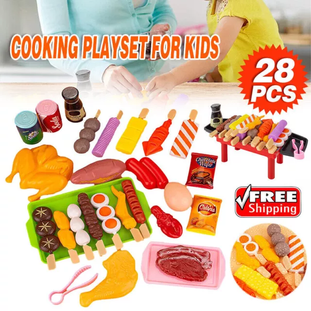 Set Kids BBQ Pretend Play Kitchen Food Toys Cooking Playset for Kids 28pcs AU