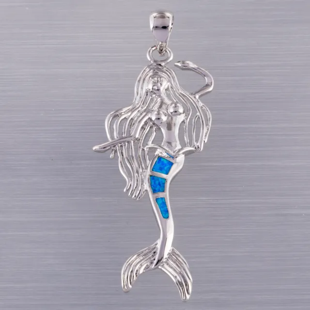 Ocean Blue Fire Opal Mermaid Silver Jewellery Pendant for Necklace