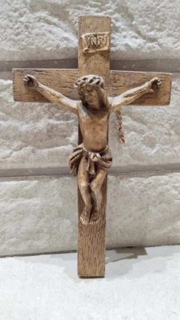 Antique Wood Cross Crucifix Wood Jesus Art Christ Metal Rare Brass Good Friday