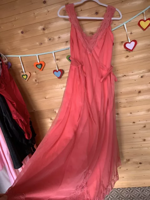Abito da notte vintage anni '70 doppio nylon flounce glamour lingerie abbigliamento da notte