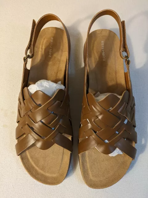 NEW Easy Spirit Womens 11N Maryan Brown Leather Adjustable Wedge Sandals Shoes