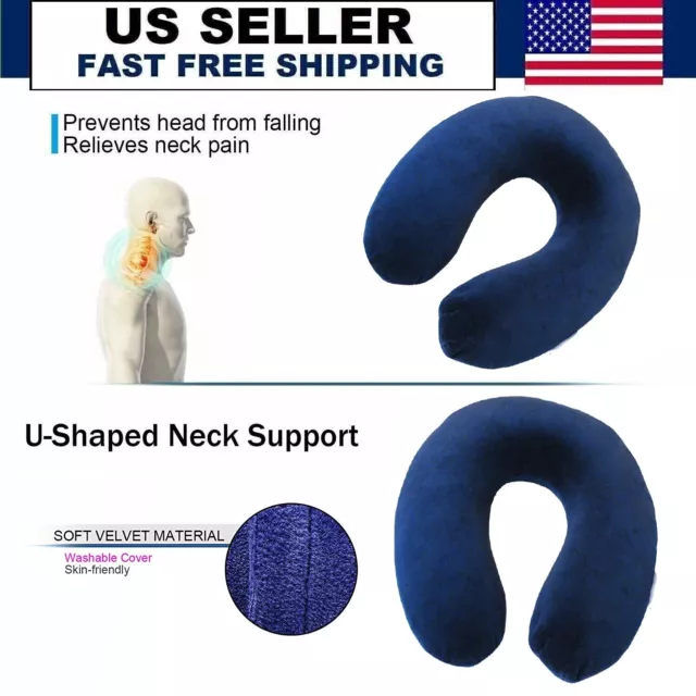 U Neck Blow-up Pillow Flight Support Cushion Shaped Travel Sleep Head Rest