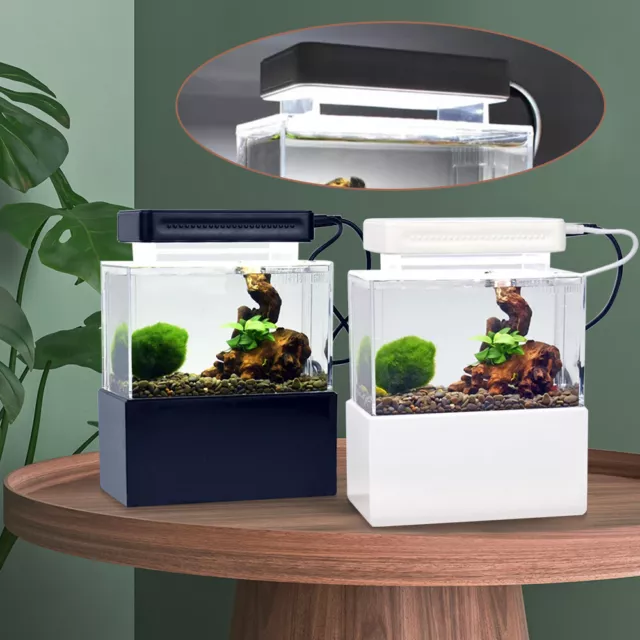 Fish Tank Aquarium Water Filtration Small Tank LED Lamp + Air Pump Home Office 3