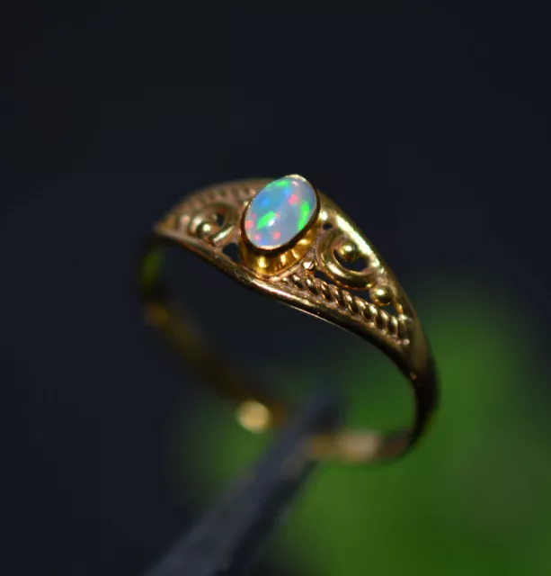 925 Solid Sterling Silver 24Ct Gold Overlay Ethiopian Opal Ring 1 M298 S999