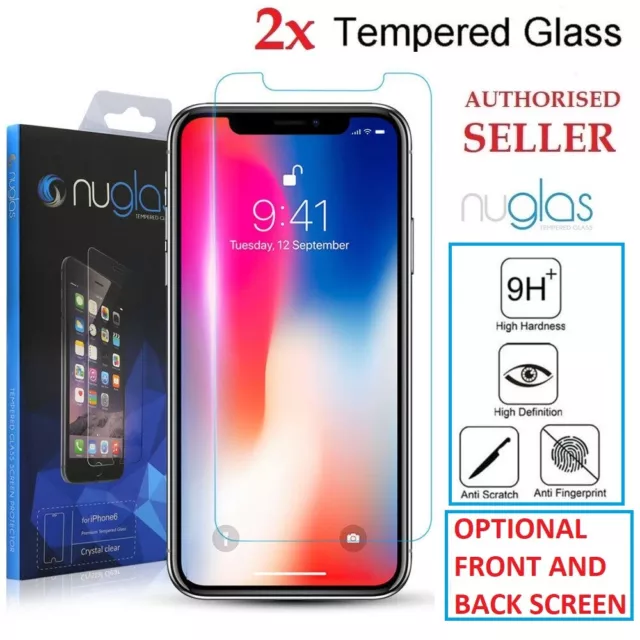 2x NUGLAS Tempered Glass Screen Protector iPhone 15 14 13 12 11 Pro Max X SE 8 5