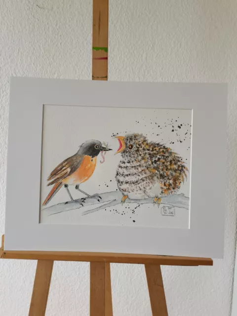 Original Gemälde Vögel Aquarell auf Papier Passepartout  ca.40x50cm Unikat