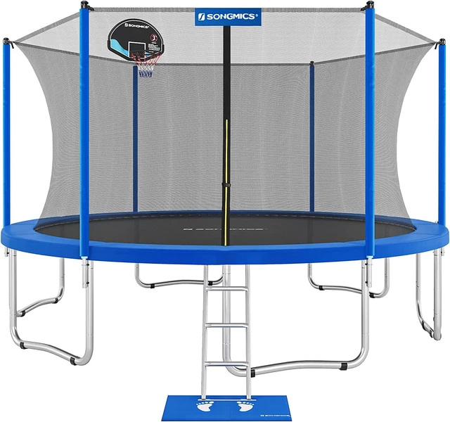 Trampoline with Enclosure for Kids with Basketball Hoop and Backboard