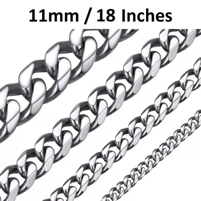 Silver 316L Stainless Steel 11Mm Wide 18 Inch Long Cuban Curb Chain Necklace