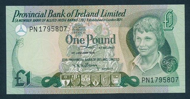 Northern Ireland: PROVINCIAL BANK OF IRELAND 1-1-1979 £1. P247b UNC Lt handling