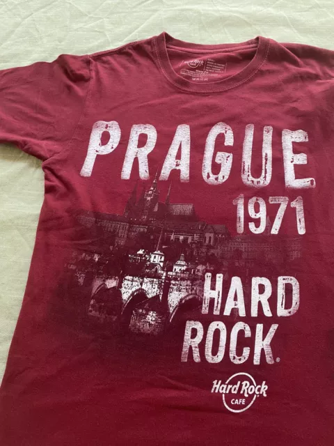 Retro Red Hard Rock Cafe PRAGA stampa del logo manica corta T-shirt Da Uomo