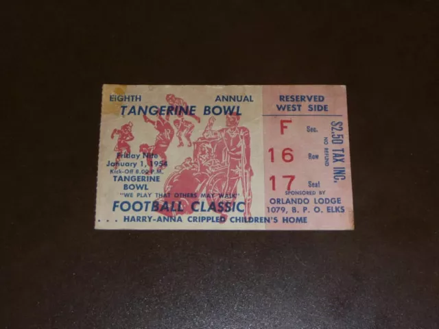 1954 Tangerine Bowl Football Ticket East Texas State Vs Arkansas State Tie Game