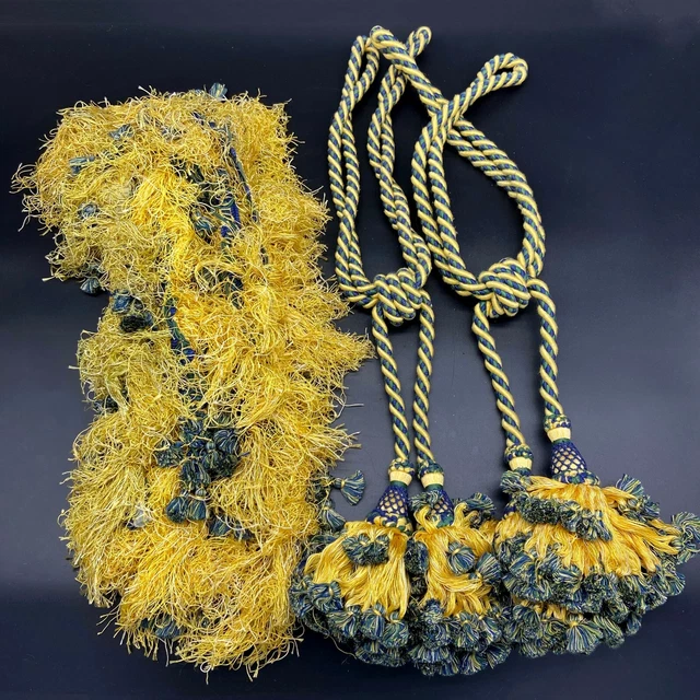 Lot of Vintage Antique textile Curtain tassels 29" velvet yellow spiral hem -e