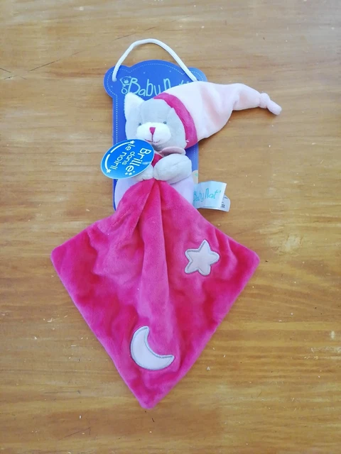 O/ Doudou Babynat Chat Gris Rose Mouchoir Brille Noir Luminescent Étoile Lune