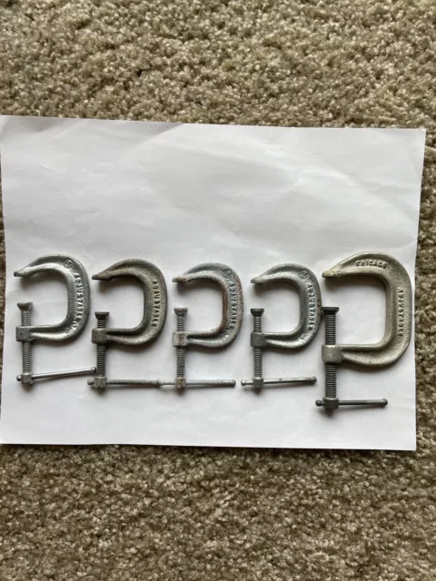 Vintage Adjustable C Clamps 1410 - 1 & 1415 1/2" Lot of 5 USA MADE!