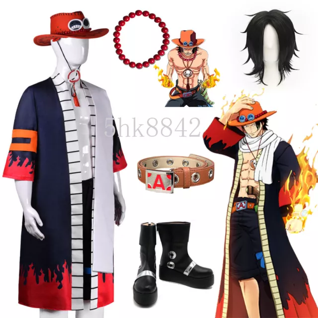 Anime Cosplay One piece Portgas·D· Ace Halloween Costume Suit Wig Outfit Cloak