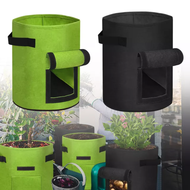 Kartoffel Pflanzbeutel Pflanzsack Grün Pflanzen Tasche mit Henkeln Fenste 2/3er