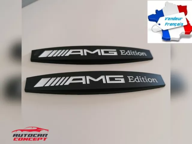 Lot de 2 Logos Emblème Mercedes AMG Edition 3D Métal 10cm X 1,7cm Noir