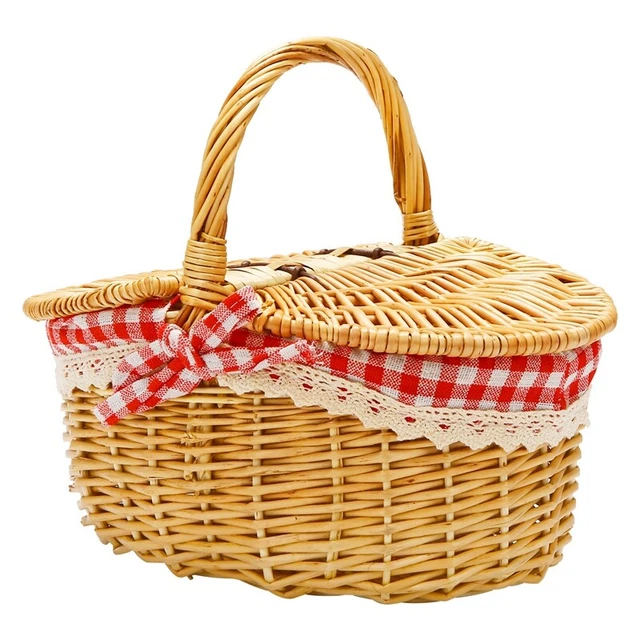 Cesta de picnic estilo rural mimbre con tapa y mango y revestimientos para P7