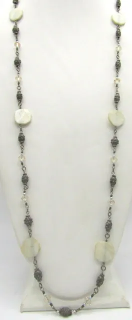 Beautiful Brighton Mother of Pearl Silver Tone, Crystal Beads Chain Necklace 42"