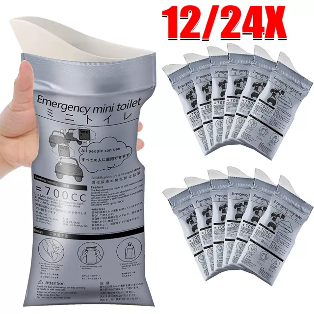 12/24Pcs Disposable Urinal Wee Pee Urine Bags Camping Travel Emergency Outdoor