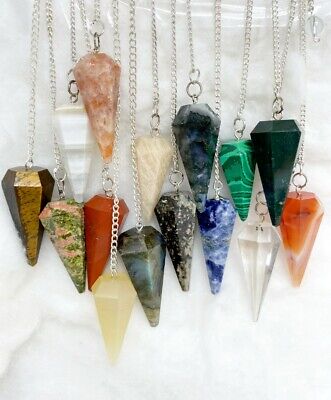 Natural Gemstone Faceted Cone Pendulum Healing Dowsing Crystal Pendulum