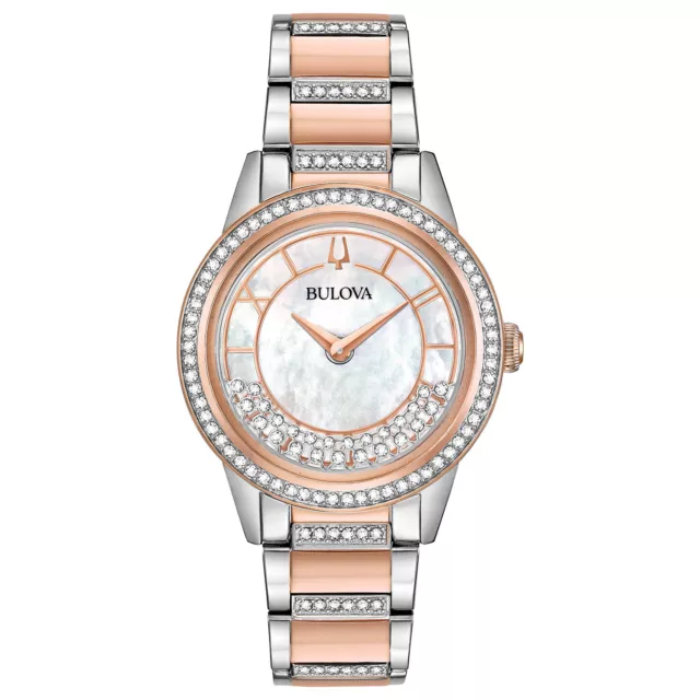 Bulova Women's Quartz Swarovski Crystal Accents Silver Gold Watch 32mm 98L246