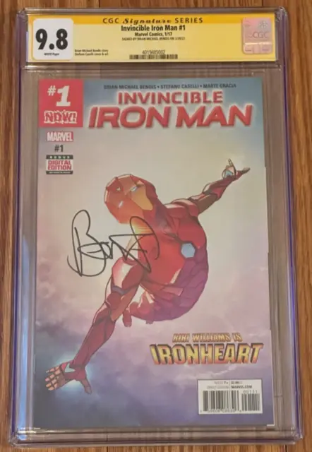 Marvel Comic #1 Invincible Ironman Ironheart 1st Solo CGC SS 9.8 Signed Bendis