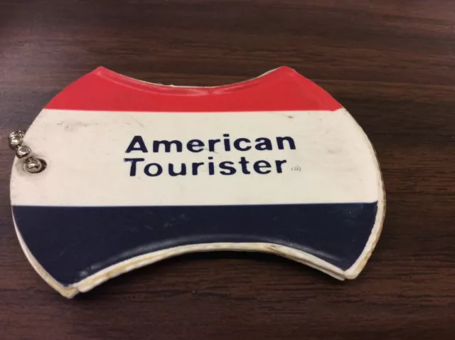 Vintage American Tourister Vinyl Luggage ID Tag w/ Chain, Red White Blue, 1970's