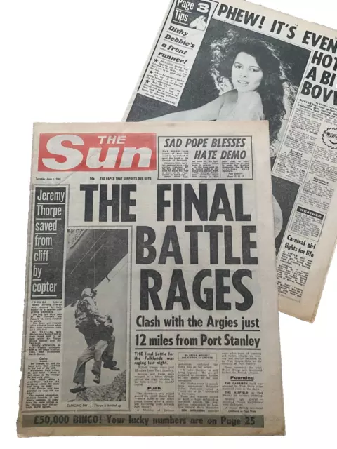 The Sun Newspaper 1st June 1982 Falklands Page 3 Debbie Boyland COMPLETE