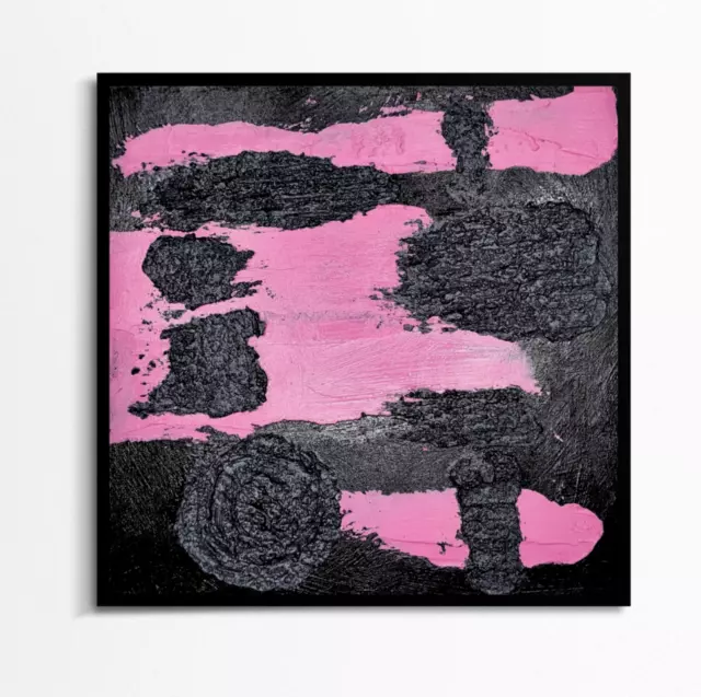 Pintura de abstracción rosa y negro Obra de arte original de técnica mixta...