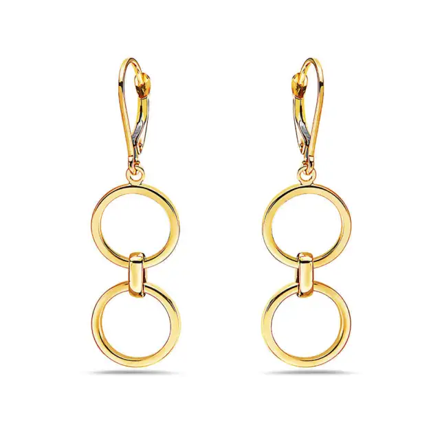 Pori Jewelry 14K Solid YG Double Round Hoop Drop Dangle Earrings - Leverback