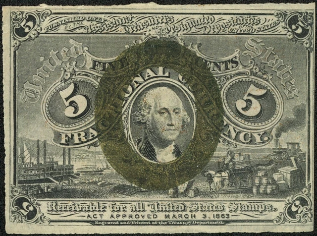 1863 Second Issue 5C Five Cent Fractional Currency Note Fr#1232