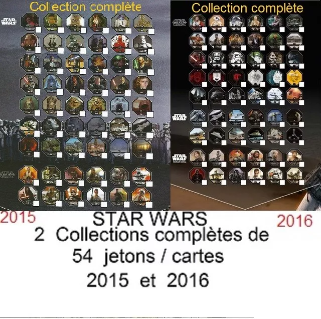 2015 et 2016  STAR WARS Lot 2 Collections complètes  Cartes / Jetons  Leclerc