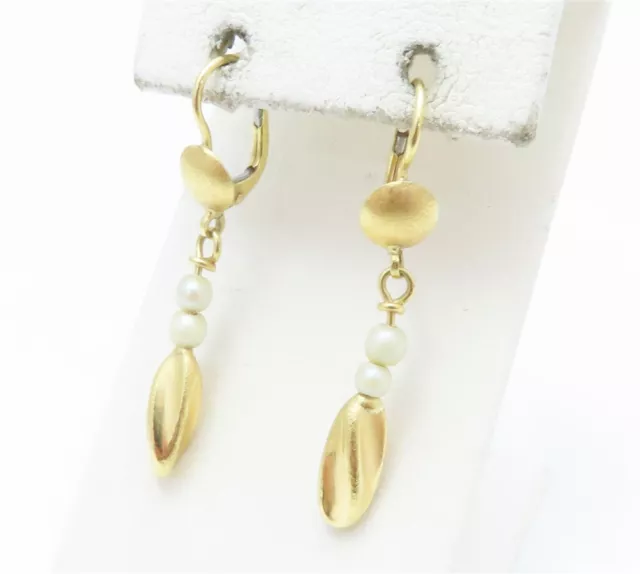 18K YELLOW GOLD ~3.5MM Pearl Dangle Drop Leverback Earrings $215.00 ...