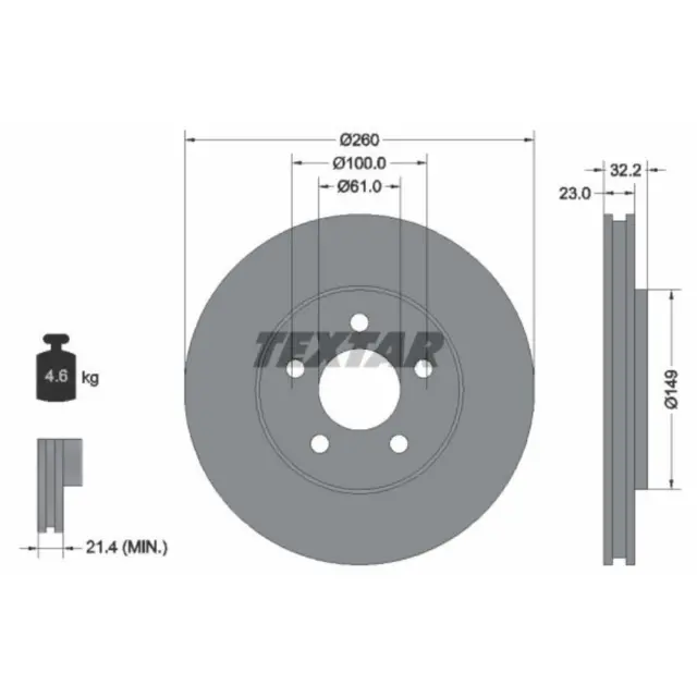 TEXTAR 2x Disco de Freno Delantero Ø260 MM para Chrysler Estrato Cabrio Jx 2.0